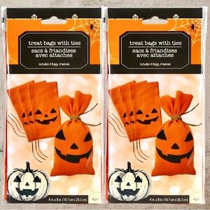 Halloween Pumpkin Jack O Lantern Fabric Tied Gift Trick Or Treat Bags NEW